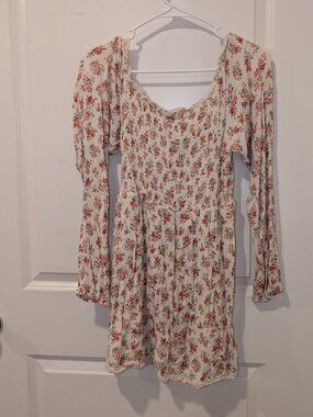 Floral Lace Trim Long Sleeve Dress Cottagecore Romantic Mini Dress